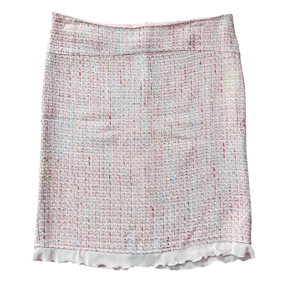 Star City Tweed & Sheer Ruffle Hemline Trim Straight Above Knee Skirt Size 7